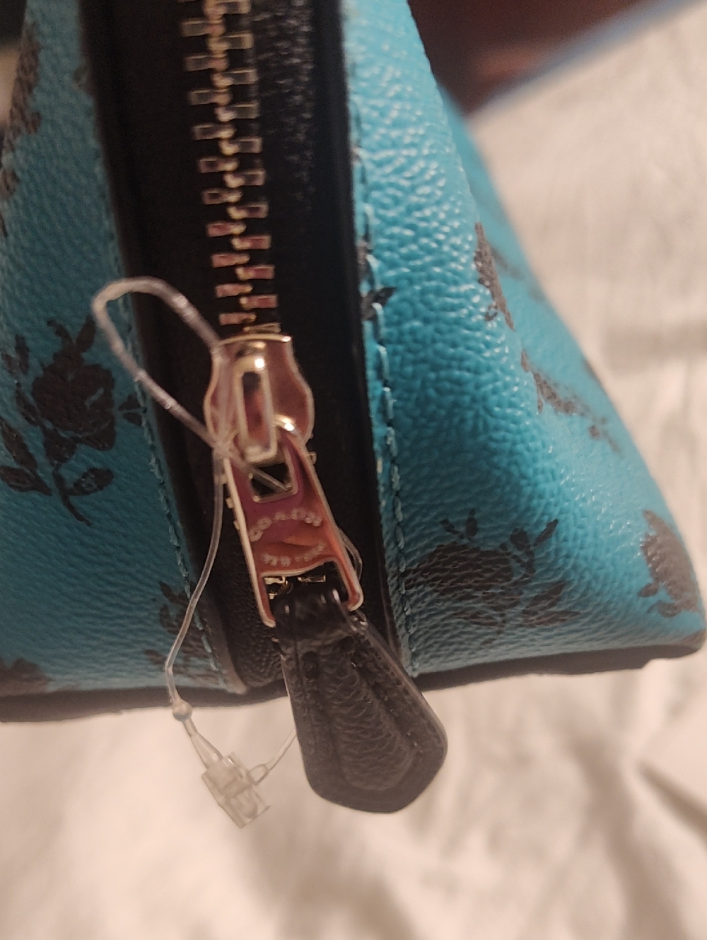 Coach NWOT Teal Cosmetic Pouch with Black Floral Print - Picture 4 of 8